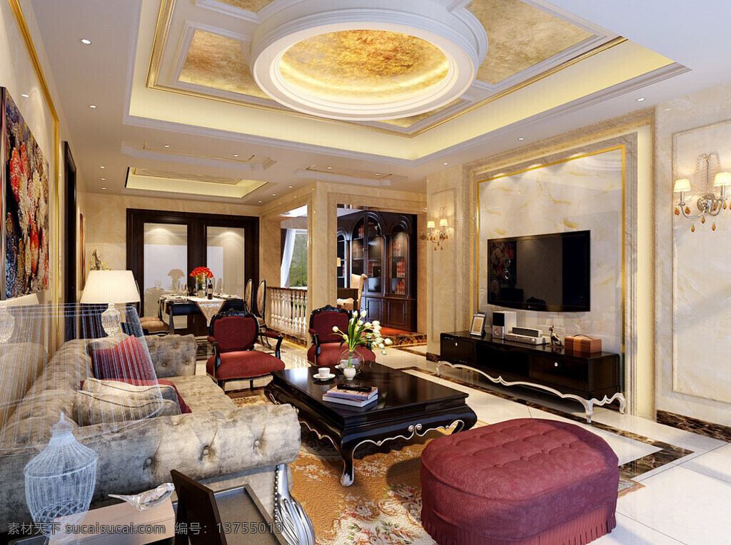 欧式 豪华 客厅 装 3d模型 灯具模型 欧式家居 沙发茶几 时尚客厅 3d模型素材 室内装饰模型