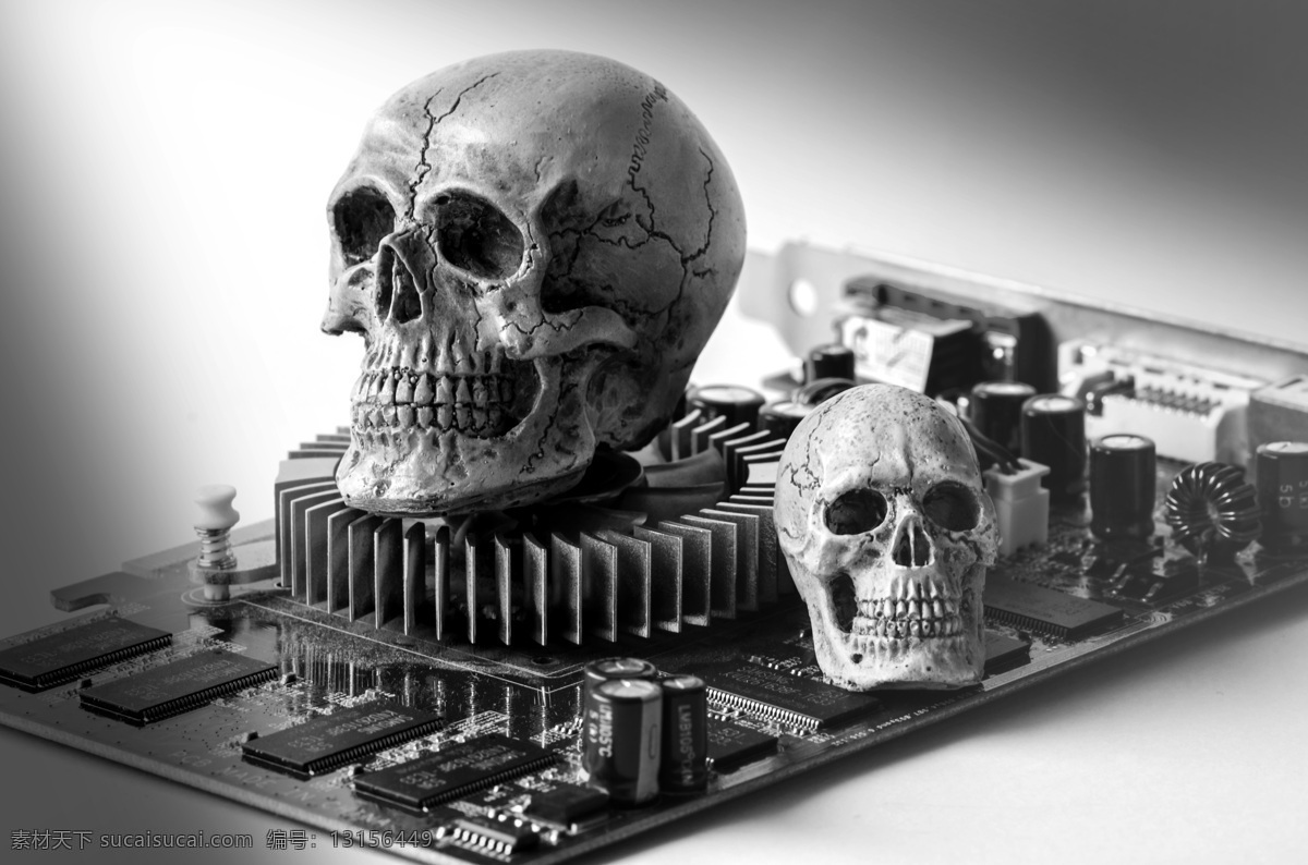 电脑 主板 上 骷髅 电脑主板 电板 电脑零件 人类头骨 其他类别 生活百科 灰色