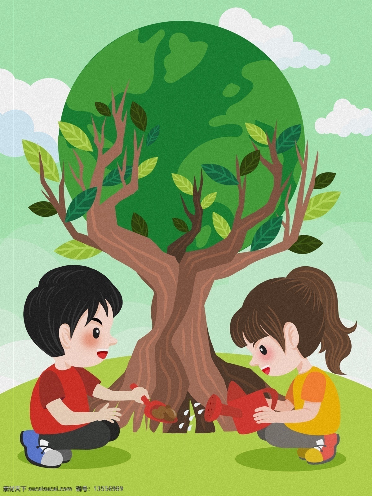 卡通 保护 生态环境 植树 插画 爱护环境 绿色家园 绿色 地球 环保 保护环境插画 保护生态插画 共建生态文明 植树插画 爱护地球 植树造林 生态文明 植树节 绿水青山 就是 金山 银山 种树 环保插画