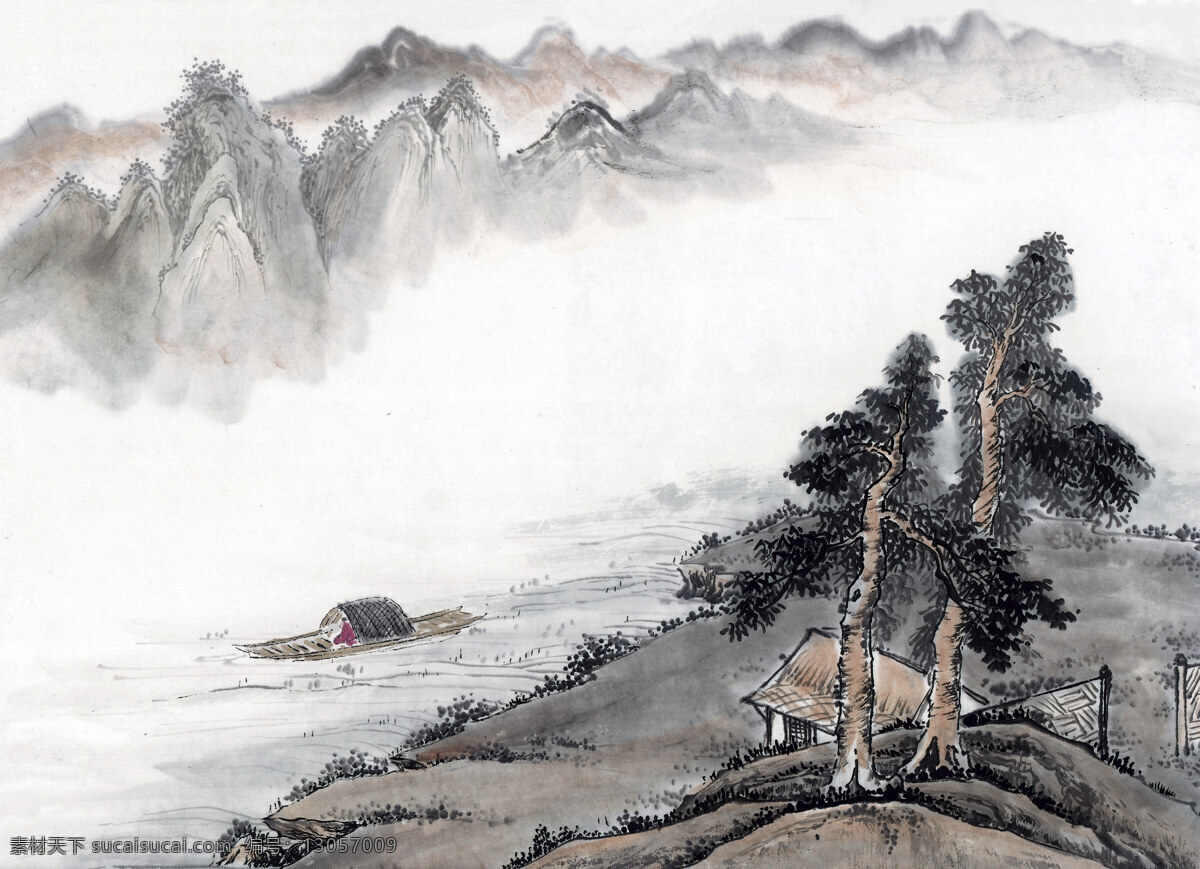 山水画 国画0013 国画 设计素材 山水画篇 中国画篇 书画美术 白色