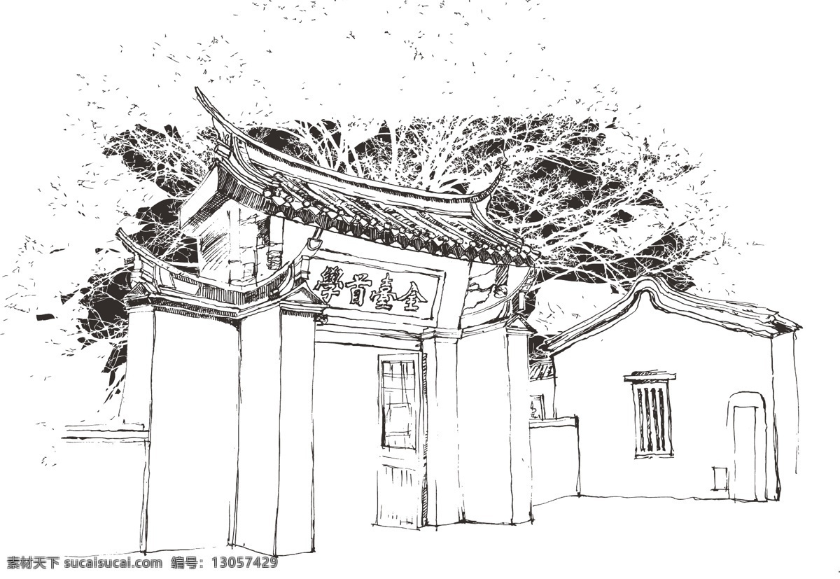 孔廟 台灣 中式 台南 線條 传统建筑 建筑家居 矢量