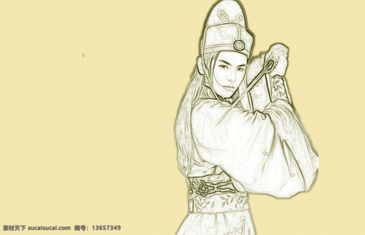 古风 素描 剑客 元素 线条 武侠 古装男