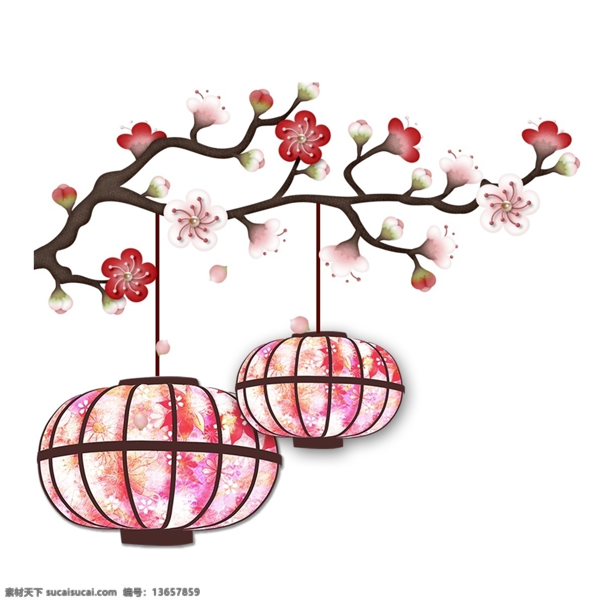 中国 风 新年 装饰 花枝 灯笼 透明 喜庆节日元素 中国结 大红色灯笼