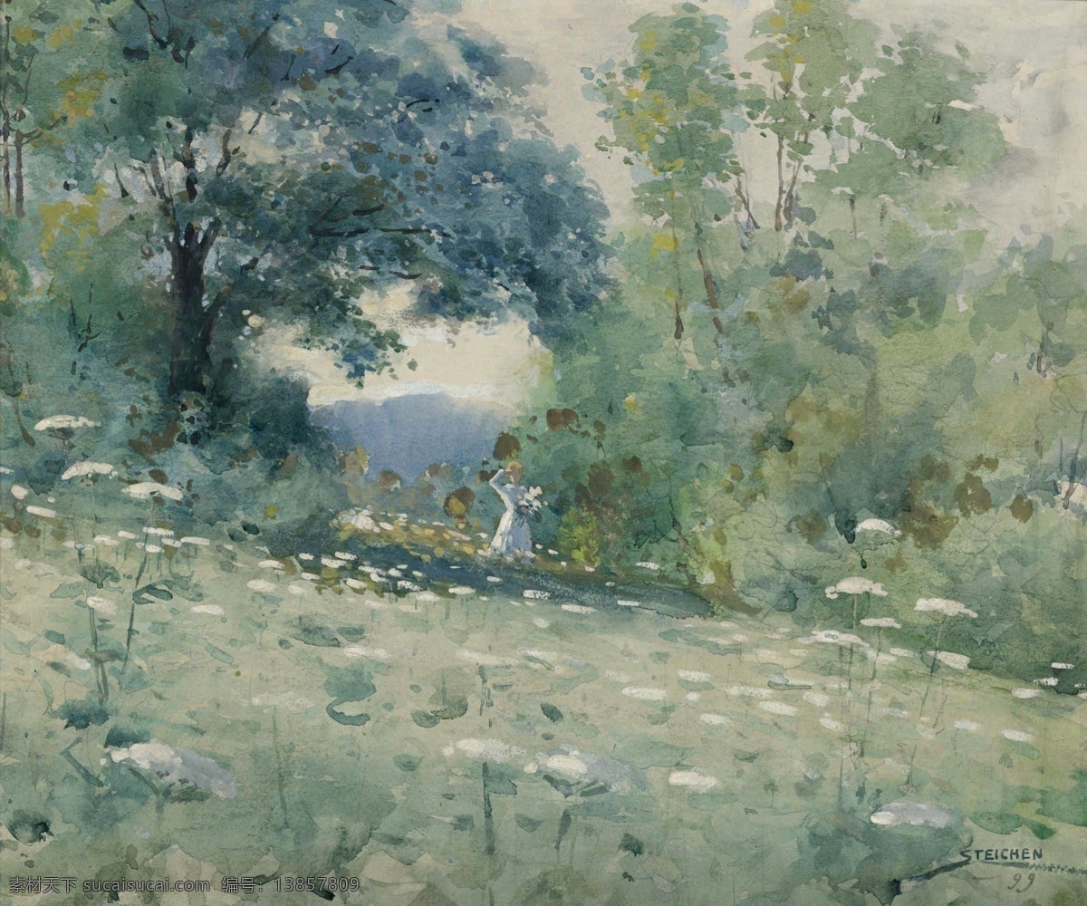 大师 画家 风景画 静物 油画 建筑 装饰画 field flower in lady steichen edward 人物 高清 西方 国外 现代 家居装饰素材