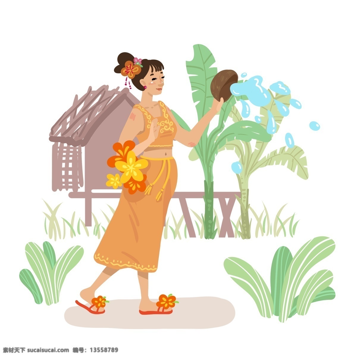 傣族 泼水节 女孩 人物 场景 云南 民族 泰国 宋干节 热带 亚热带 特色 服饰 花卉 节日 女人