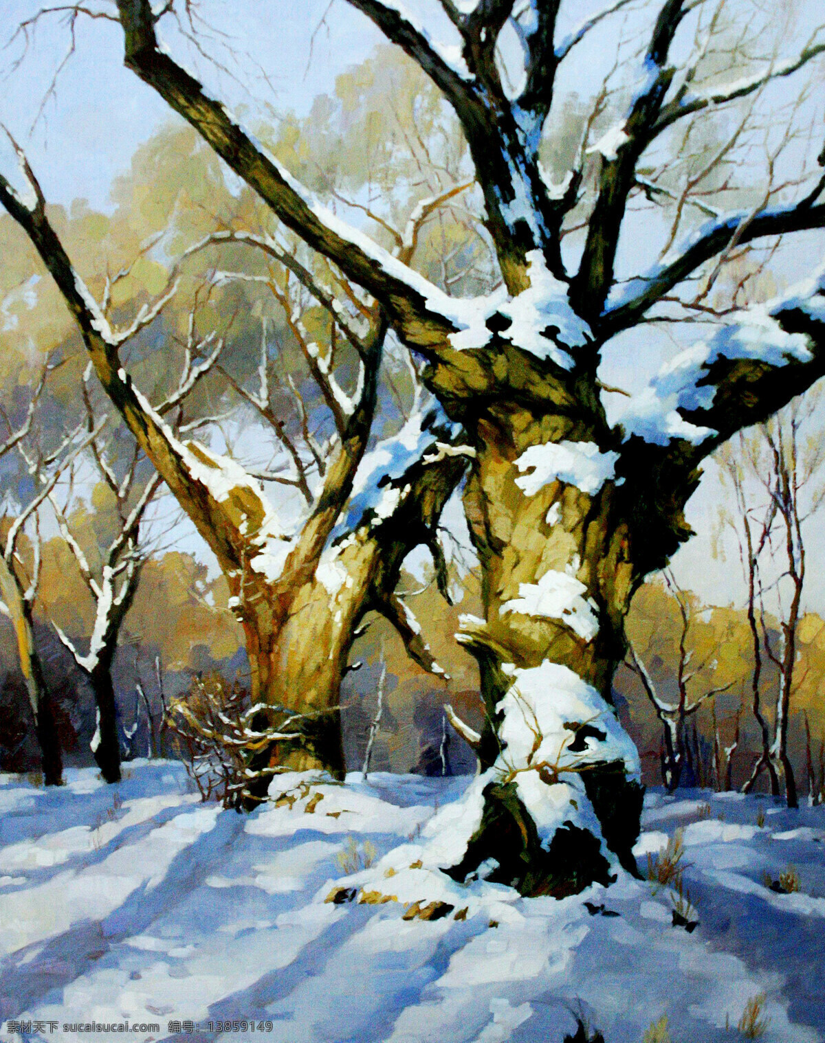 白雪 冬景 风景 绘画书法 美术 树木 文化艺术 雪林 油画 雪地 林子 油画艺术 油画作品19 家居装饰素材