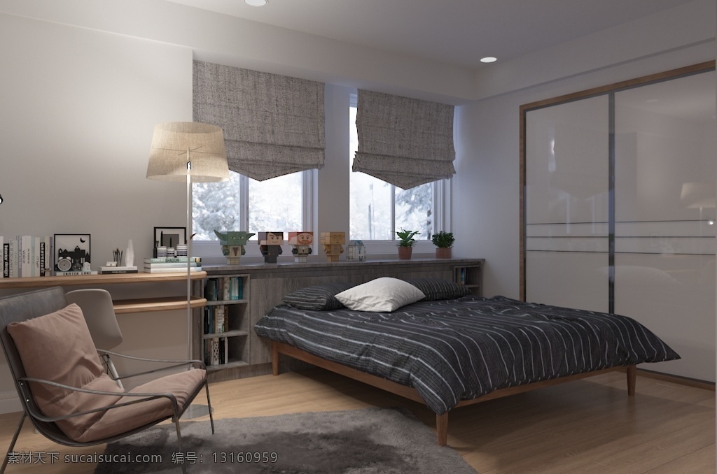 现代 简约 风 小 卧室 室内设计 效果图 精致 温暖
