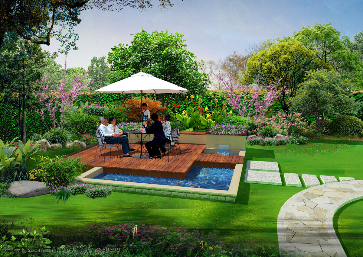 亲水平台 别墅 花园 户外休闲 环境设计 景观 景观设计 bbq 装饰素材 园林景观设计
