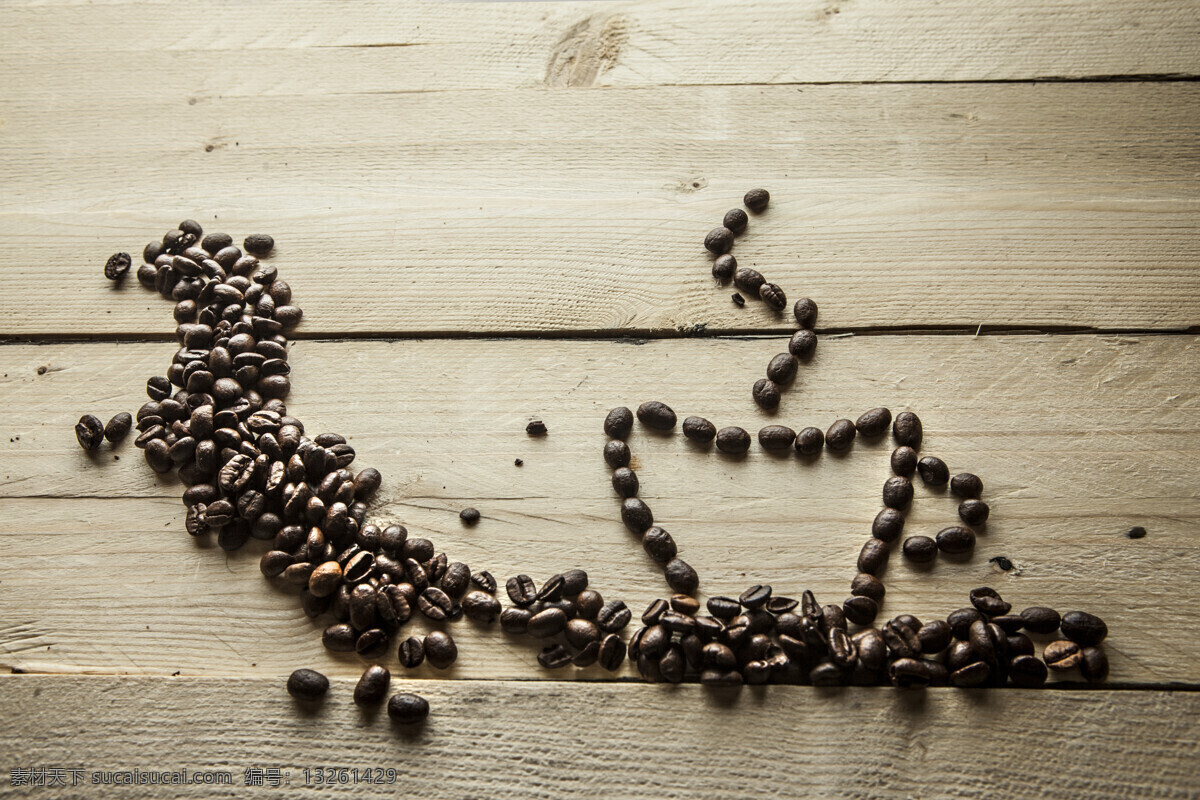 咖啡豆 组成 咖啡 杯子 咖啡杯子 咖啡原料 木板背景 咖啡图片 餐饮美食