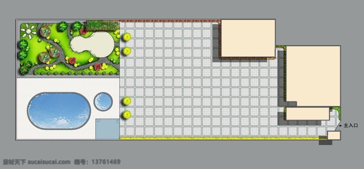 幼儿园绿化 花架 水池 花池 游泳池 设计图 分层 源文件