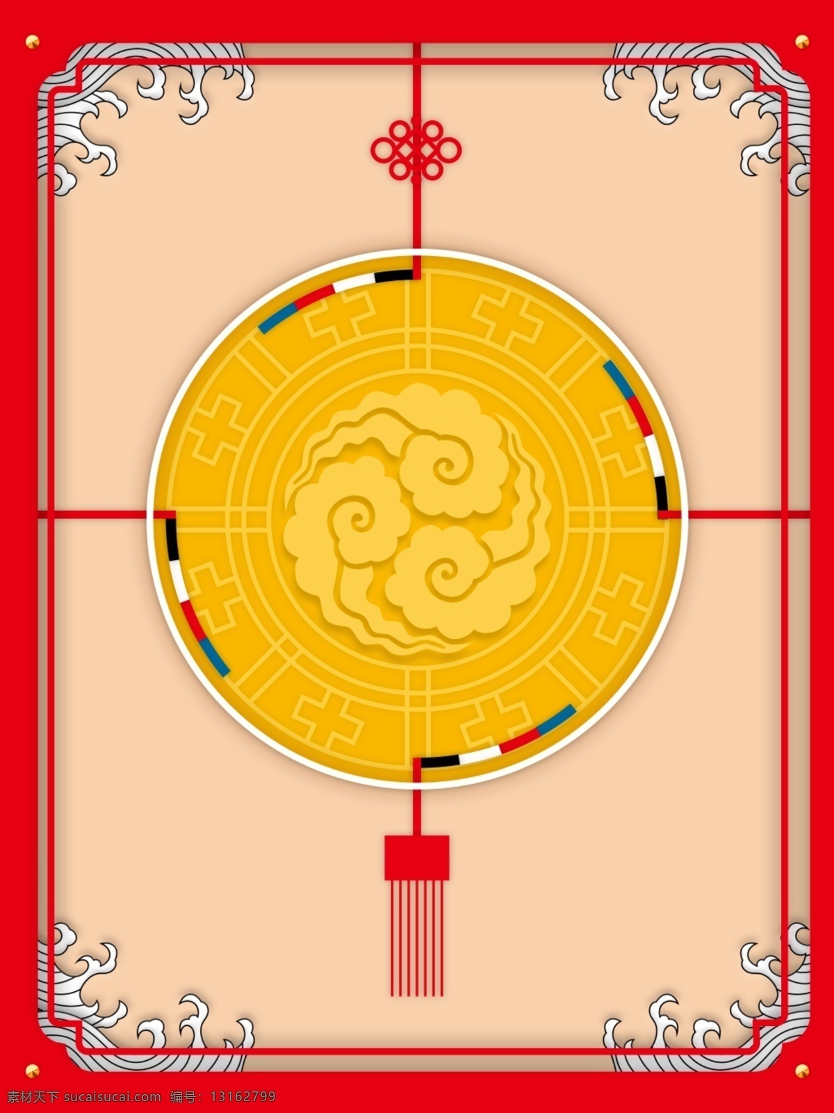原创 红色 中 国风 喜庆 背景 中国风 圆形 浪纹