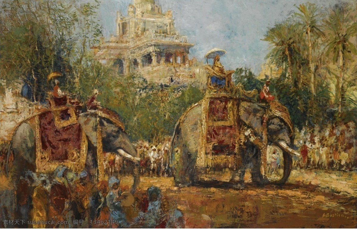 myso 大师 画 dussehra of festival in procession the at elephants his and maharaja bastien alfred 人物 油画 高清 西方 国外 现代 家居装饰素材