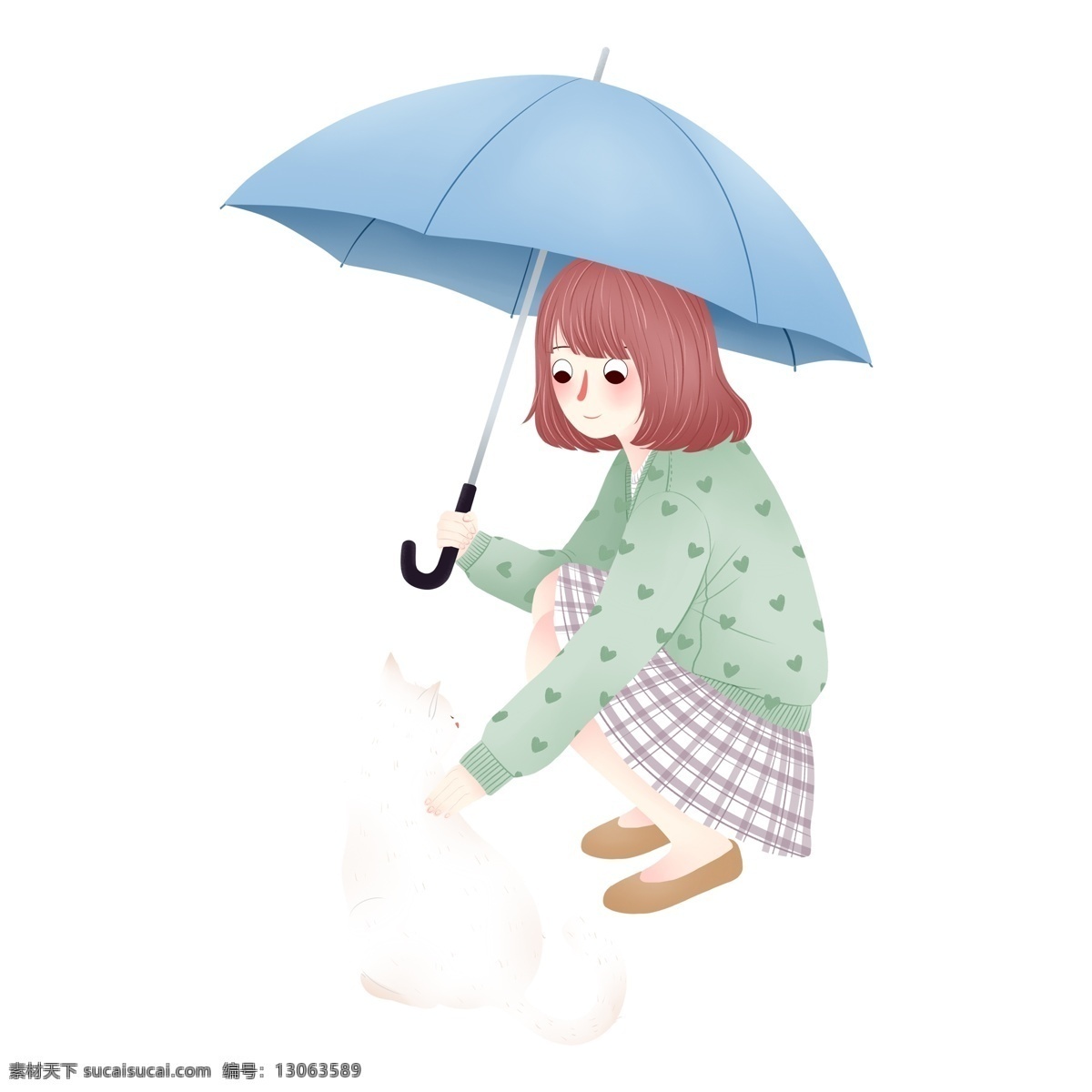 手绘 可爱 打伞 女孩 猫 猫咪 女孩元素 人物元素 清新 免抠元素 透明素材