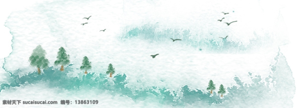水墨 山水 意境 高远 背景 图 水墨山水 手绘水彩画 森林景色 banner 唯美水彩叠加