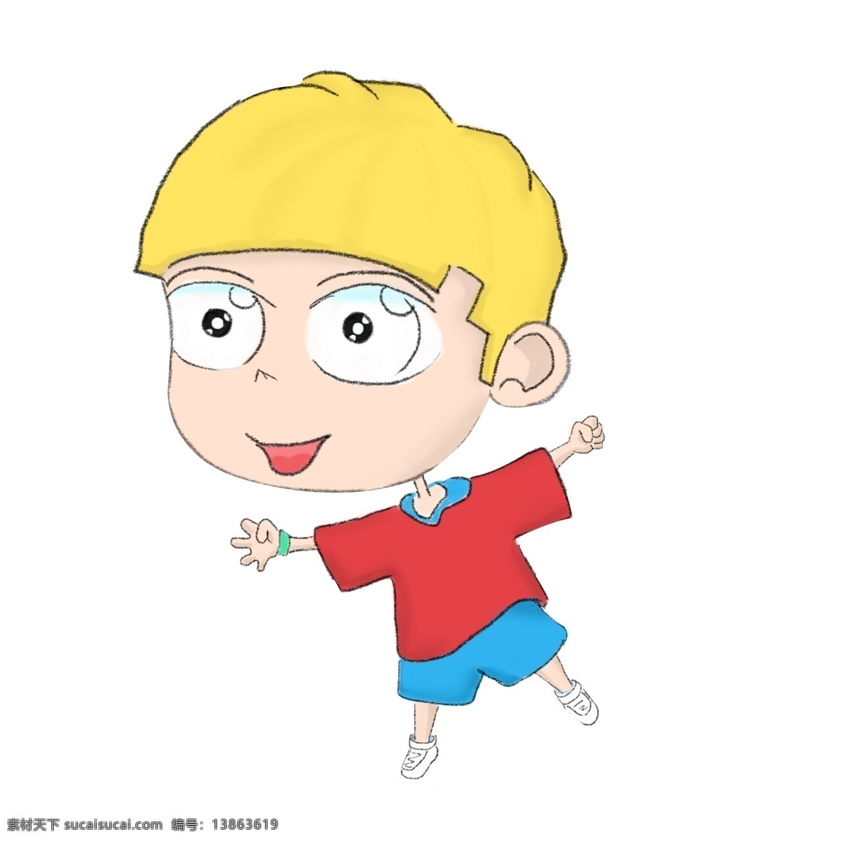 手绘 卡通 儿童节 快乐 小男 孩儿 矢量图 插画 彩色插画 人物 男孩 儿童 高兴 手舞足蹈 开心