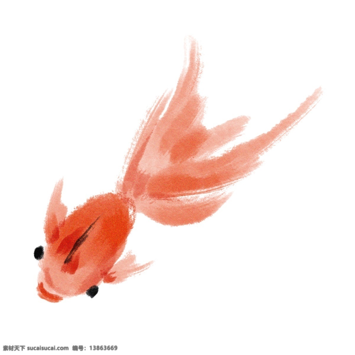 漂亮 水墨 金鱼 插画 红色的金鱼 卡通插画 水墨插画 金鱼插画 鱼类插画 活泼的鱼 可爱的金鱼