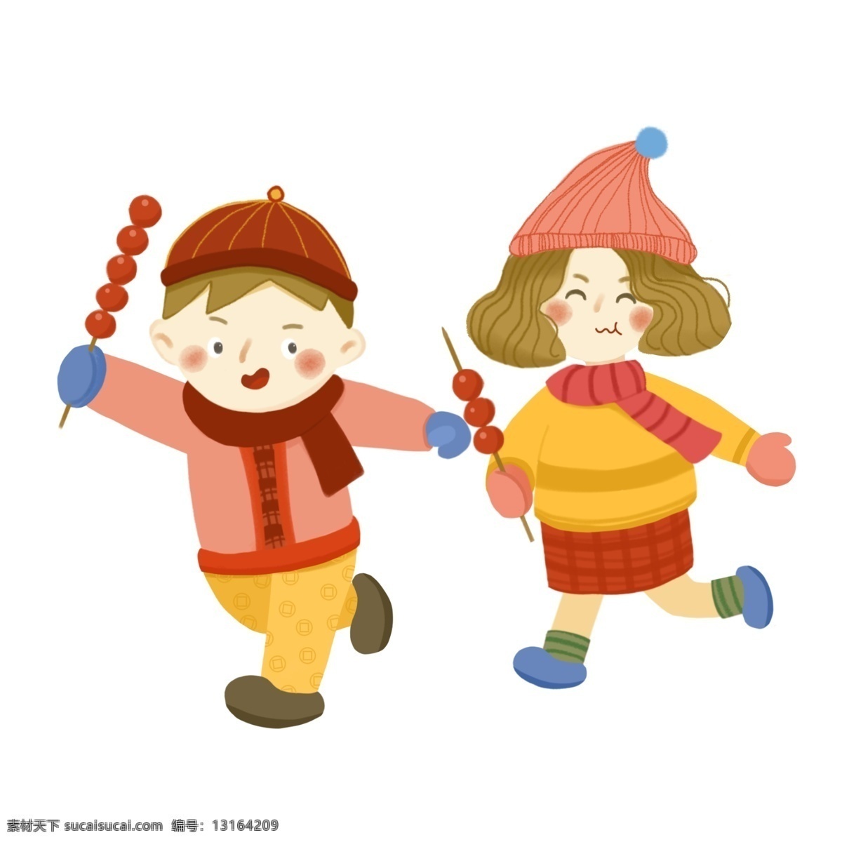 新年 2019 年 糖葫芦 过年 男孩 女孩 春节 喜庆 奔跑 装饰画 2019年 中国传统节日 春联 男孩女孩系列 过节 卡通人物形象