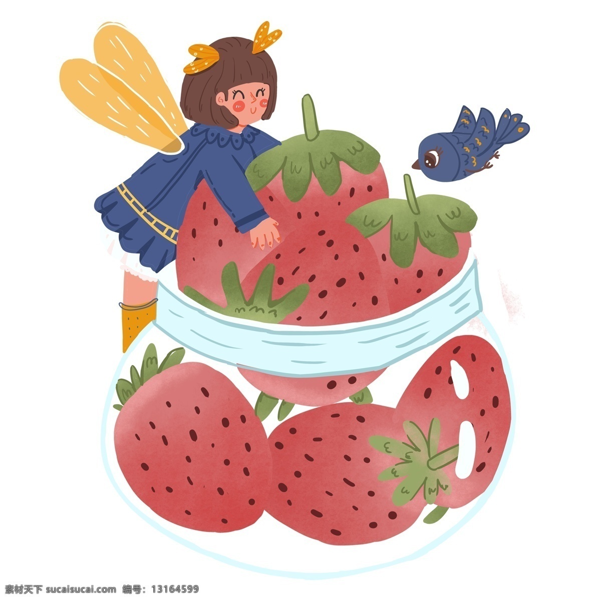 吃 草莓 女孩 插画 人物 吃草莓的女孩 可爱 透明元素 免抠元素 少女