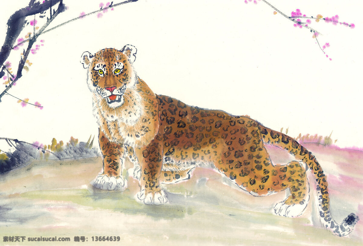 梅花 老虎 动物 中国画 装饰素材 无框画