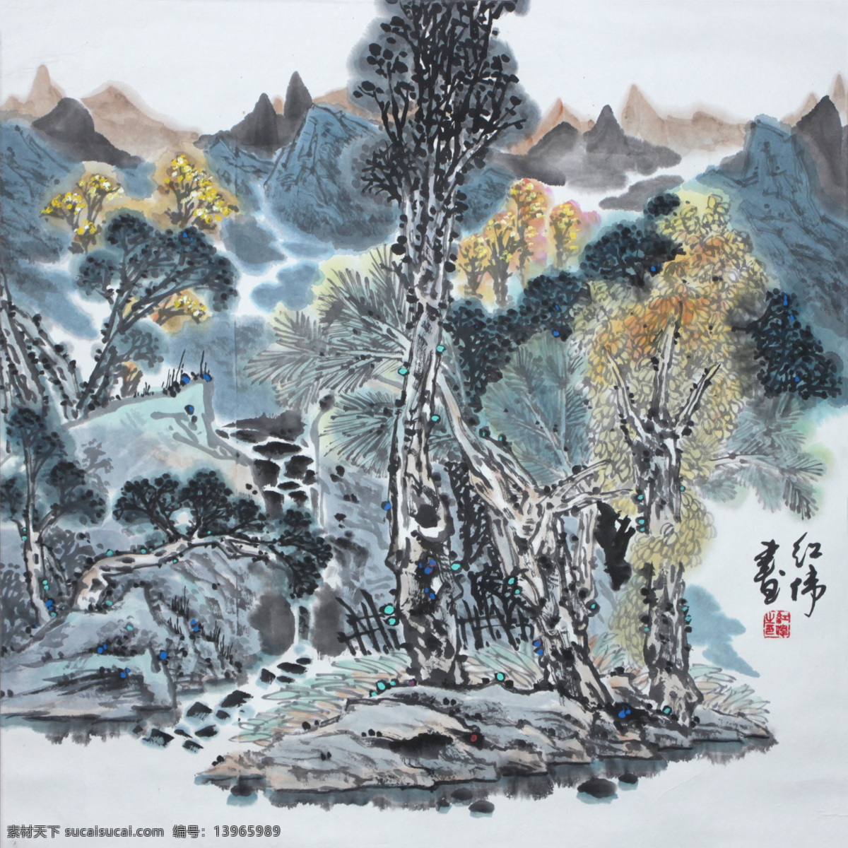 湖光国画 水墨 丹青 工笔 国画 灰色