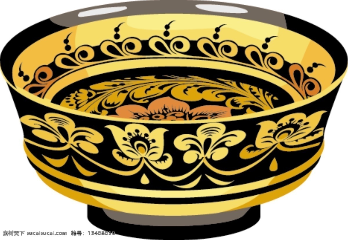 古玩 金色 花纹 装饰 大碗 花卉花纹装饰 psd源文件