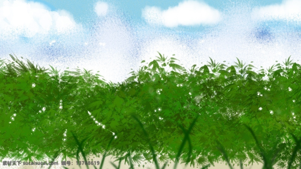 绿色 青翠 树木 蓝天 卡通 背景
