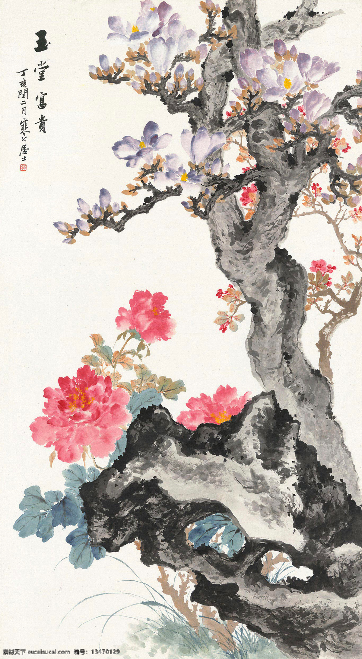 玉堂富贵 江寒汀 国画 梅花 牡丹 花卉 写意 水墨画 中国画 绘画书法 文化艺术 国画江寒汀