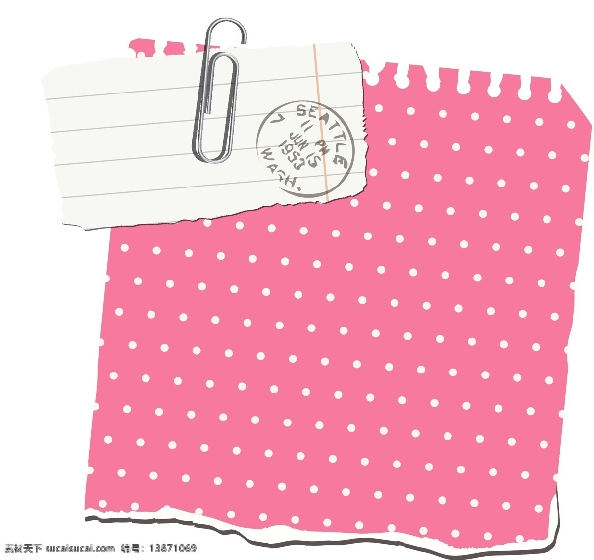 粉色信纸元素 粉色 波点 信纸 回形针 标签