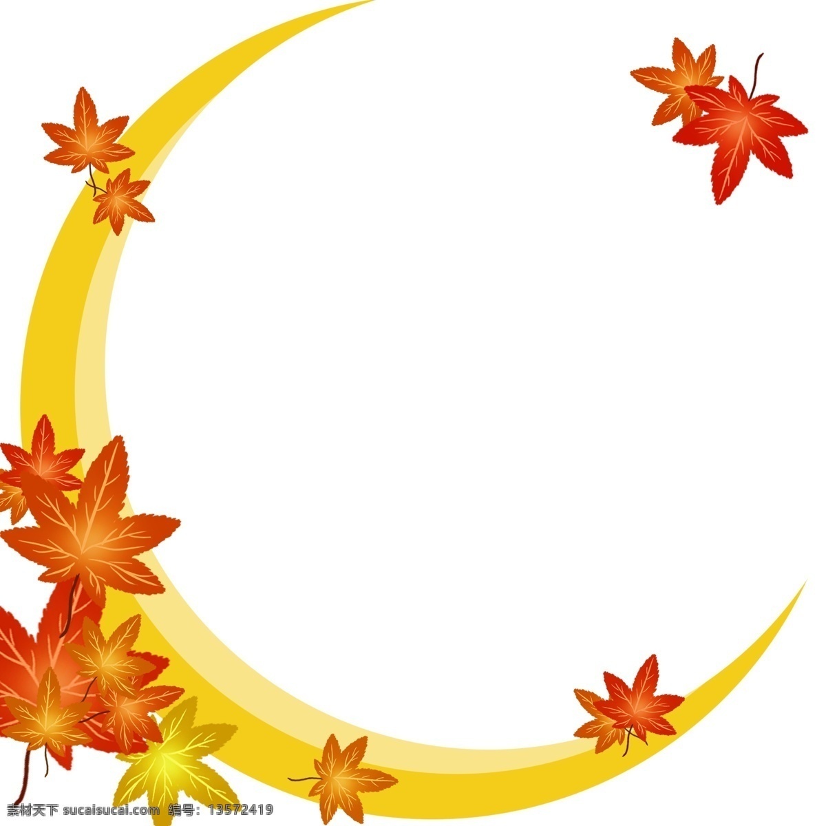 秋季 树叶 月亮 边框 插画 黄色 植物树叶边框 秋季树叶边框 树叶边框装饰 树叶边框插画 黄色的月亮