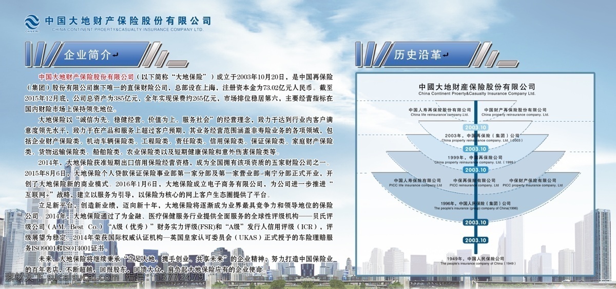 大地 保险 企业简介 大地保险 企业发展流程 psd分层 城市背景 展板 分层