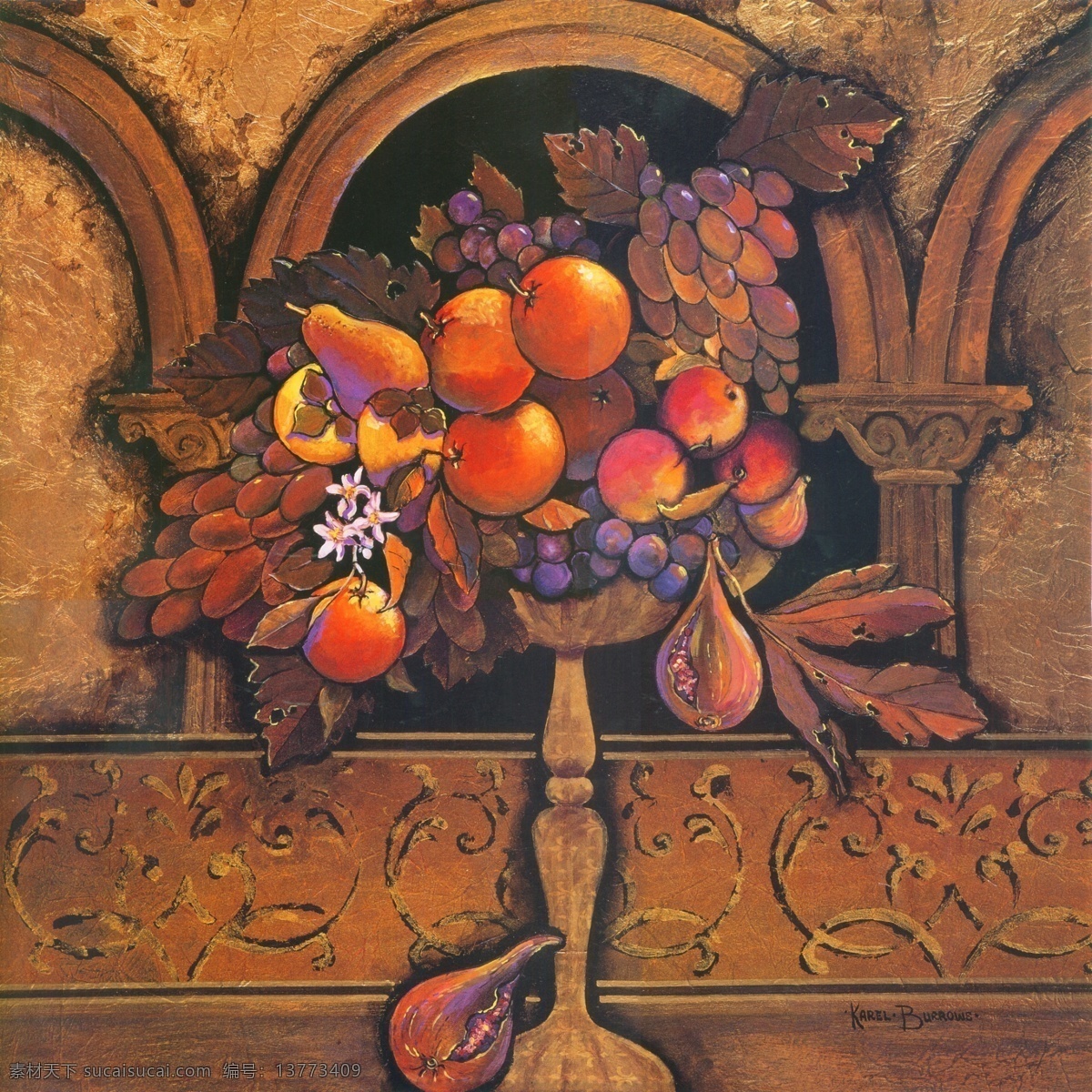 壁画 果盘 绘画书法 梨 欧美风格 苹果 葡萄 油画 静物 扫描 稿 水果 美克美家图库 油画图库 文化艺术 家居装饰素材