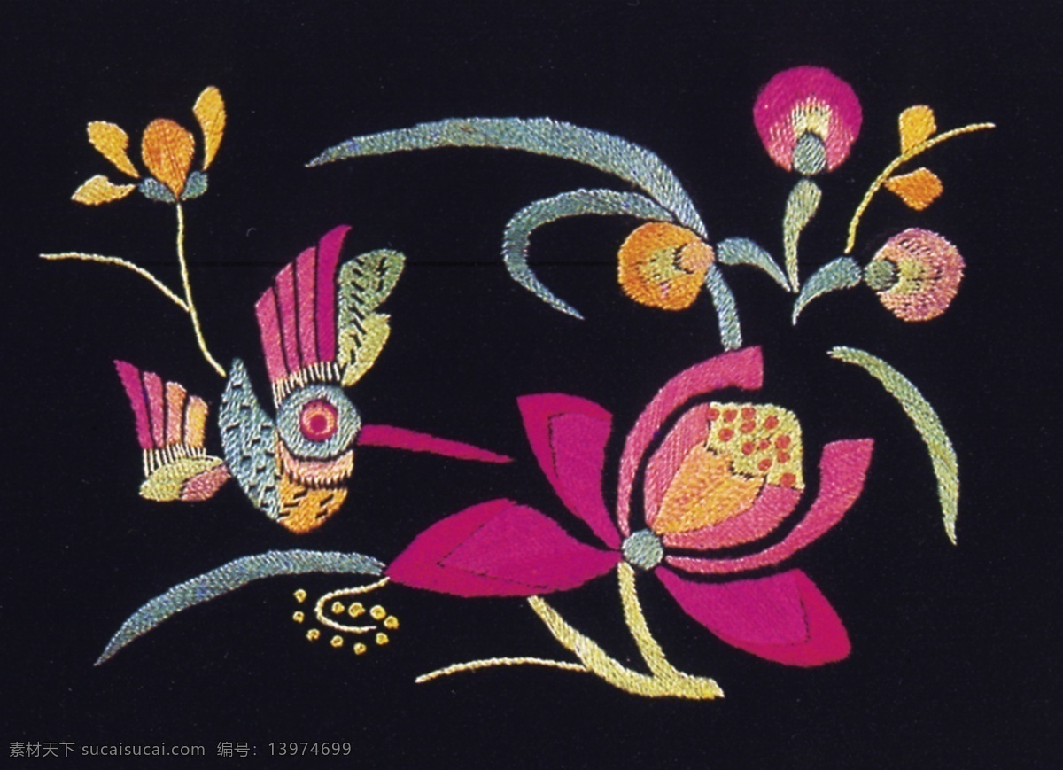 花鸟 国画 分层 源文件 花鸟国画 民间艺术 绣花 中国 传统 元素 整合 花鸟刺绣 文化艺术