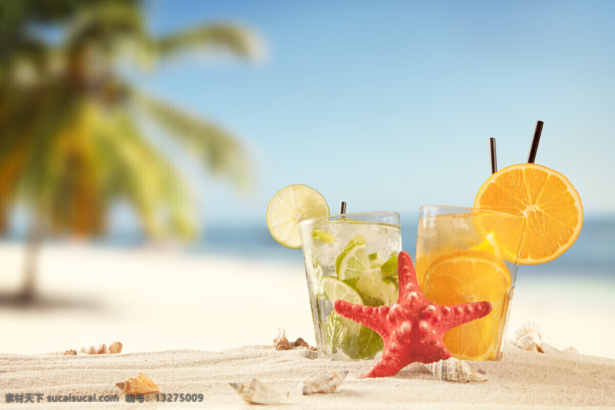 夏日冷饮 夏天 冷饮 果汁 冰淇淋 饮料 水果 海边 沙滩 度假 休闲 饮料酒水 餐饮美食