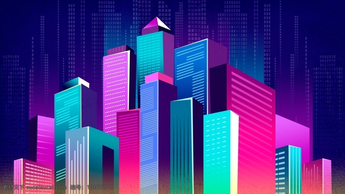 五彩 立体 手绘 高楼 卡通 背景 大楼 可商用