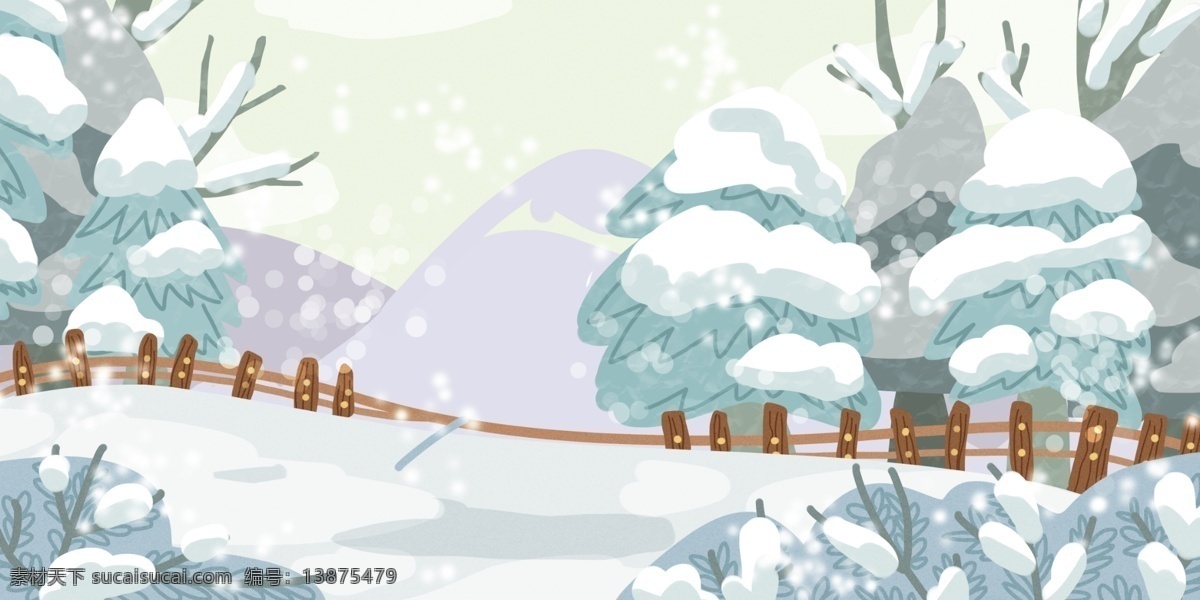冬天 你好 雪地 唯美 清新 背景 背景素材 卡通背景 手绘 广告背景 psd背景 手绘背景 插画背景