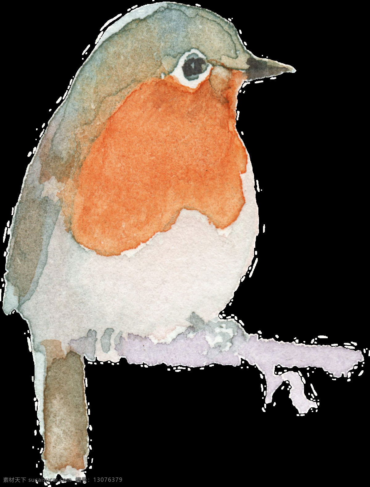 手绘 坐在 树干 上 小鸟 水彩 透明 橙色 尖嘴 免扣素材 透明素材 羽毛 装饰图片 棕色
