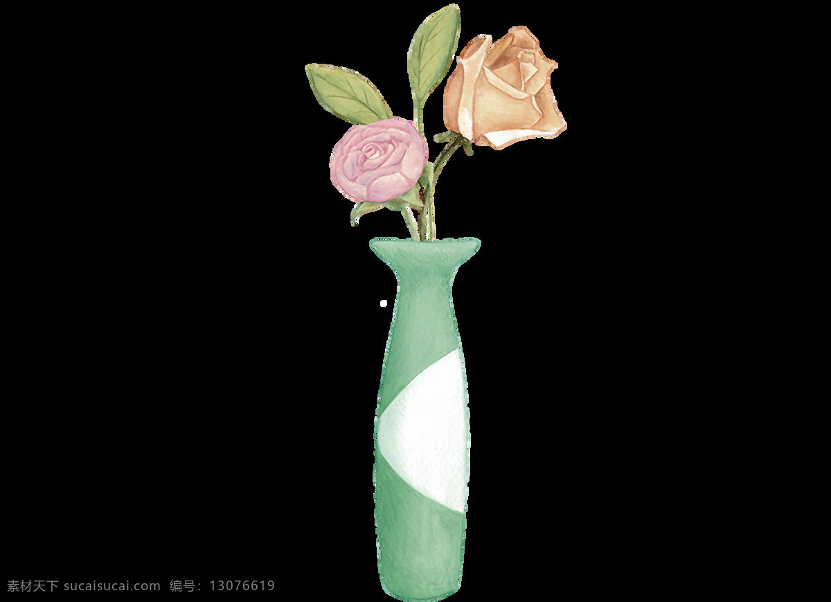 清新 绿色 花瓶 花朵 元素 透明元素 png元素 免抠元素