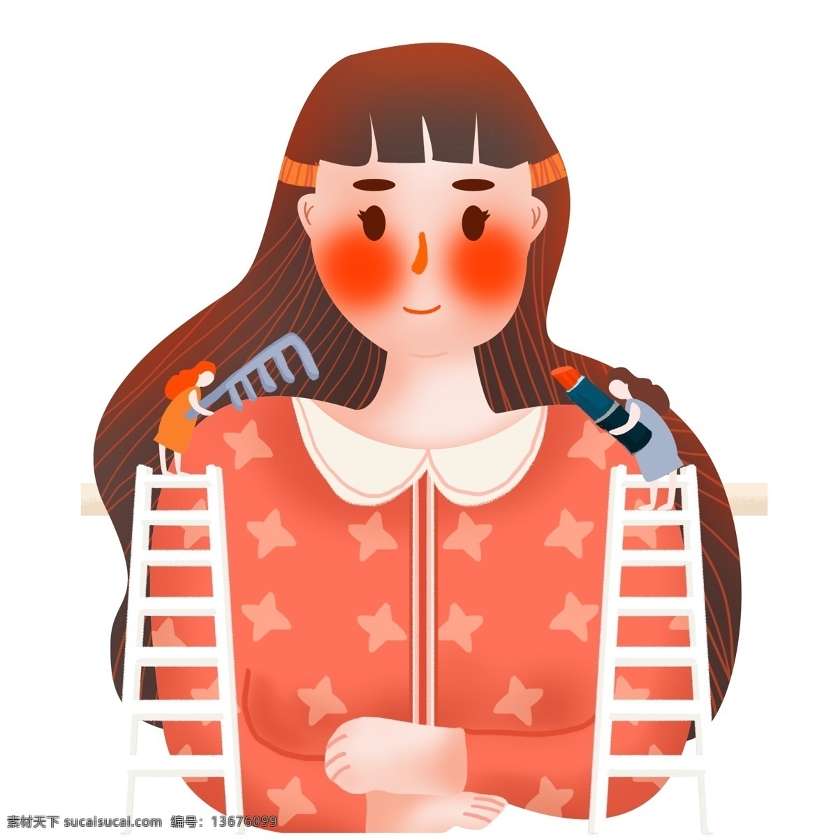创意 女孩 化妆 小 场景 卡通 插画 人物 彩绘 化妆场景 美容