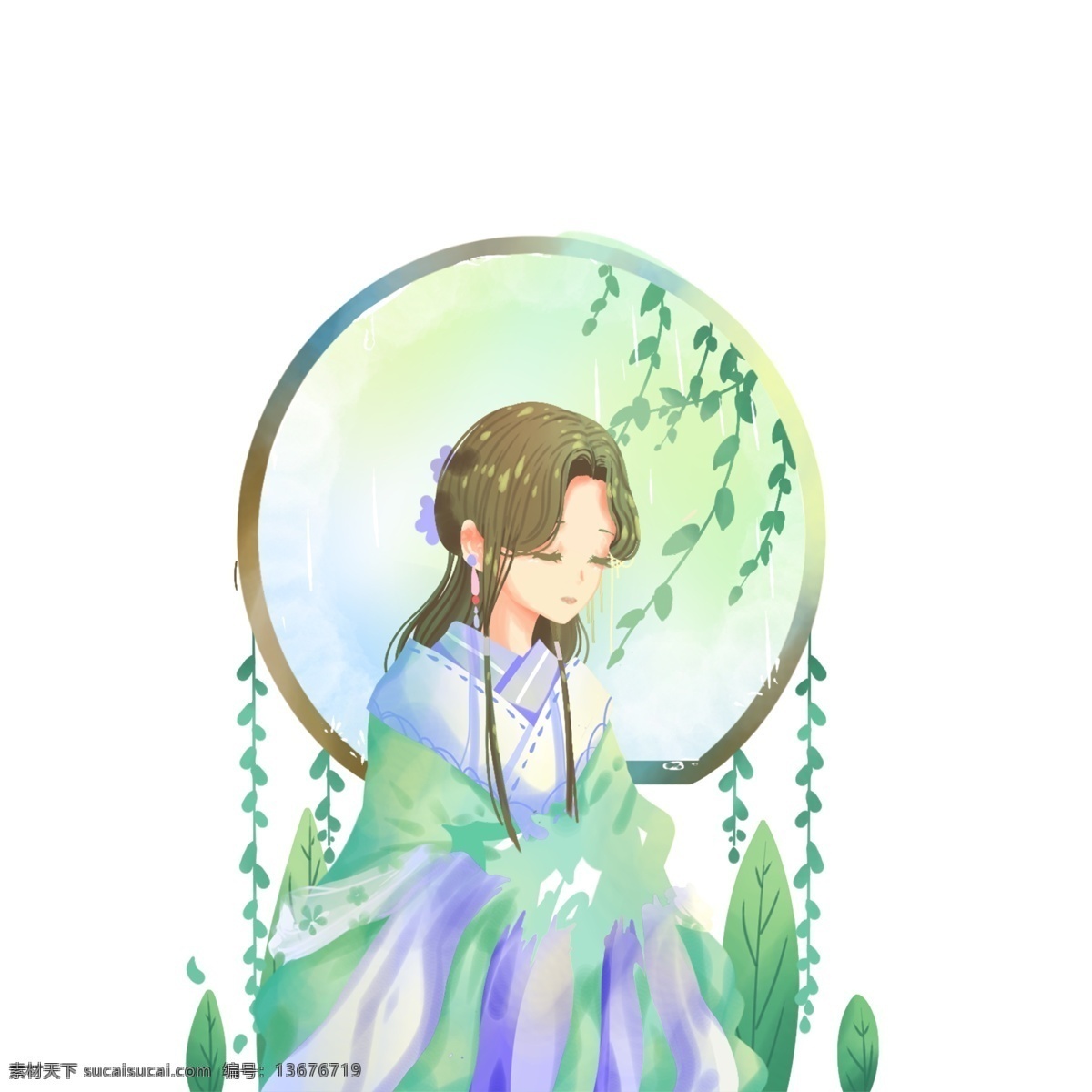 卡通 女孩 盆栽 免 抠 图 古装女孩 时尚 小女孩 绿色生态 时尚的叶子 卡通绿枝 植被 盆景 绿色的枝叶 免抠图