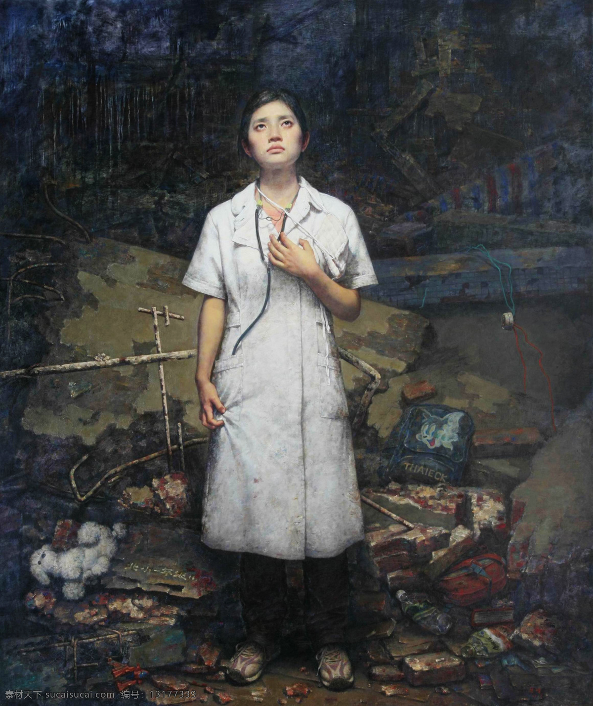 五月 北川 美术 绘画 油画 写实油画 女人 女子 医护人员 女医生 地震现场 动作 表情 姿势 油画艺术 油画作品17 绘画书法 文化艺术