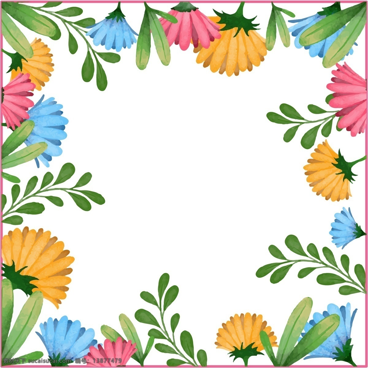 清新 夏日 花朵 树叶 边框 清新边框 花朵边框 树叶边框 花卉边框 花环 小清新叶子 春夏促销 花边装饰