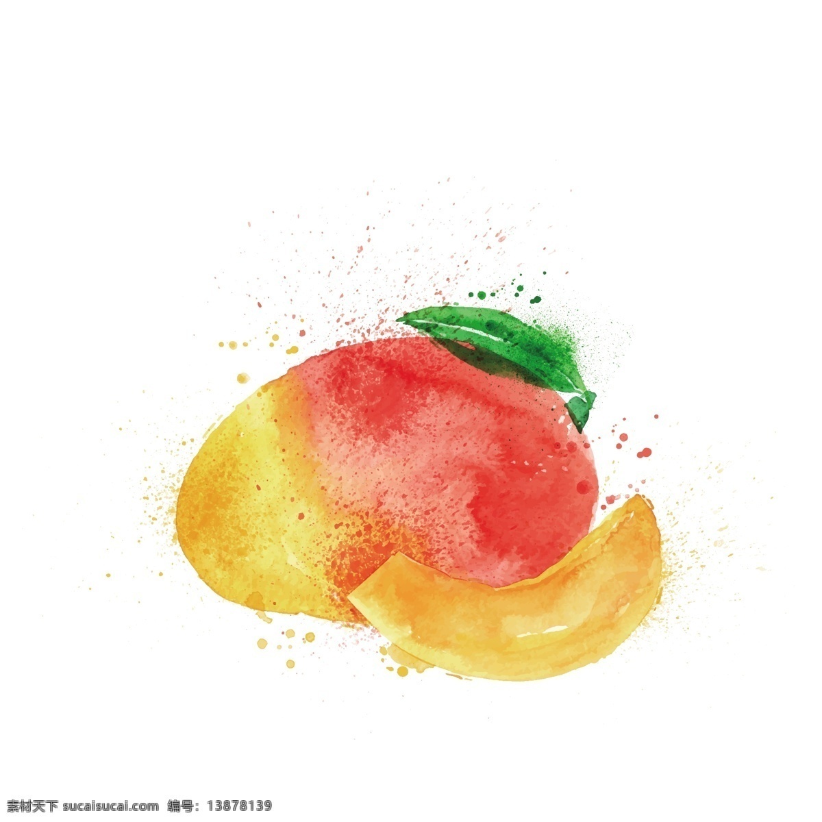 水彩 水蜜桃 矢量 手绘 卡通 可爱 美味 水彩的 手绘的 可爱的 美味的 水彩水蜜桃