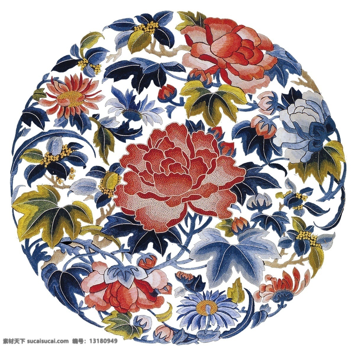 刺绣花纹 刺绣 花纹 环形 环形花纹 彩色花纹 牡丹花 分层素材 分层 源文件