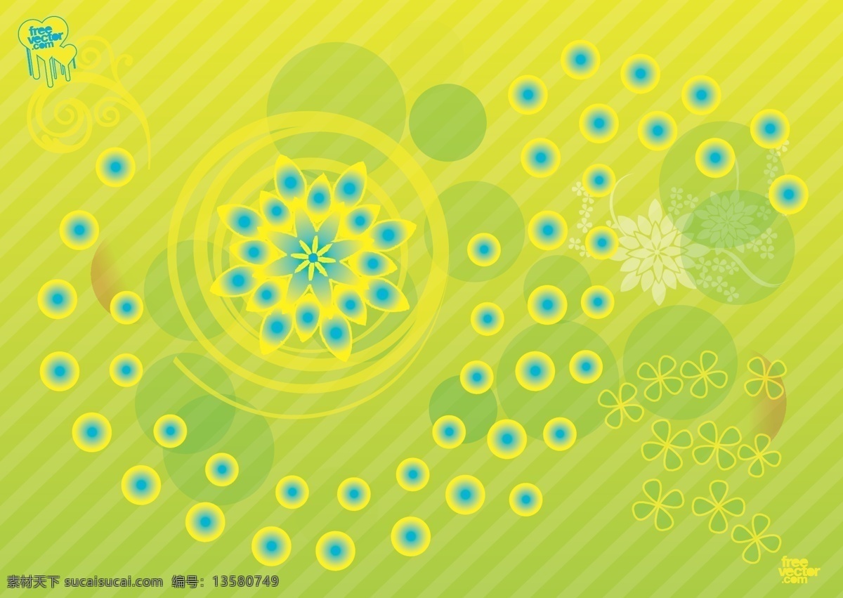 花朵背景矢量 自然 花卉 圆圈 绿色 线条 植物 抽象 背景 灯光 春天 清新 条纹