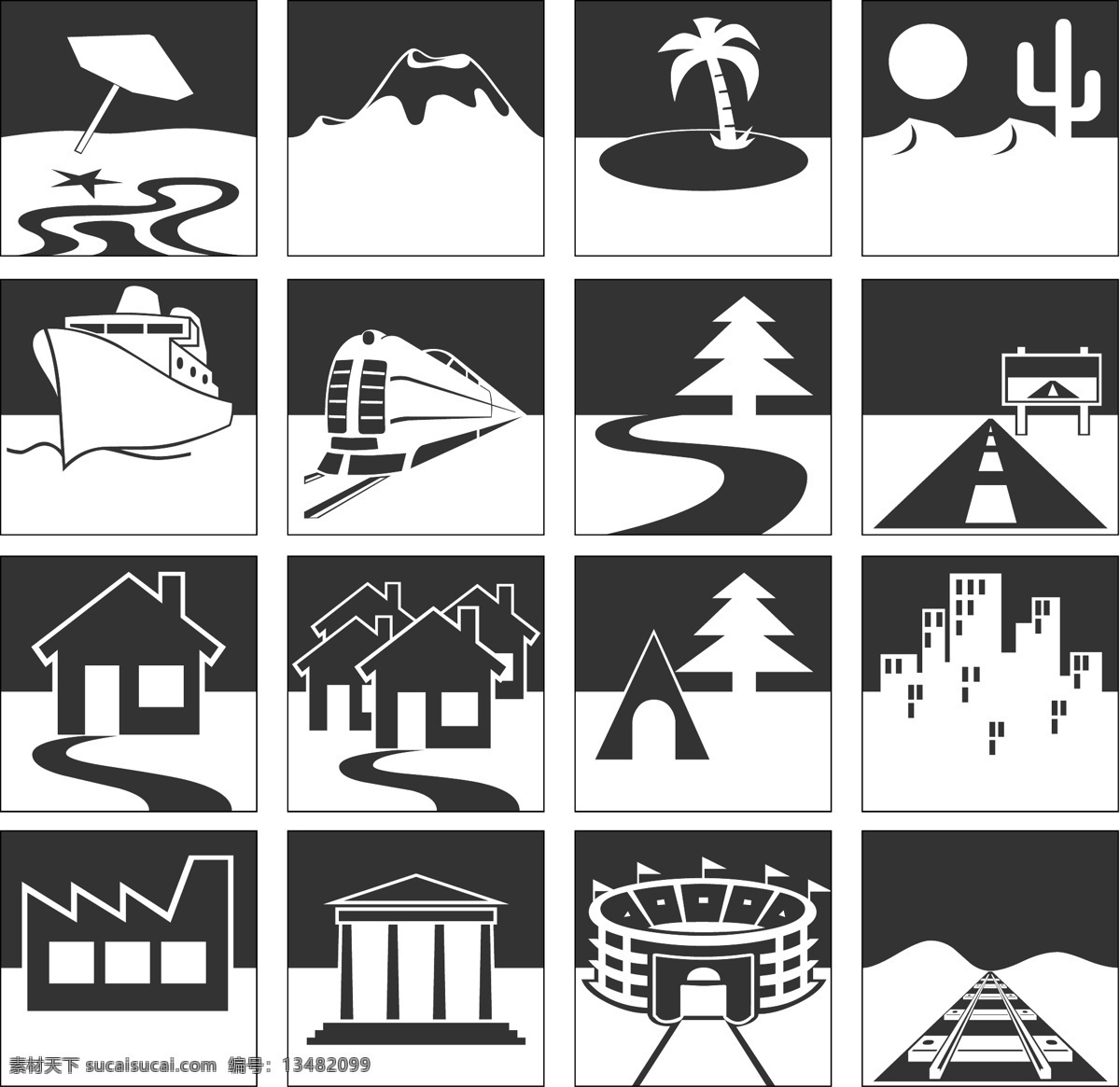 素描 卡通 风景画 房屋 风景 黑白 矢量图 其他矢量图