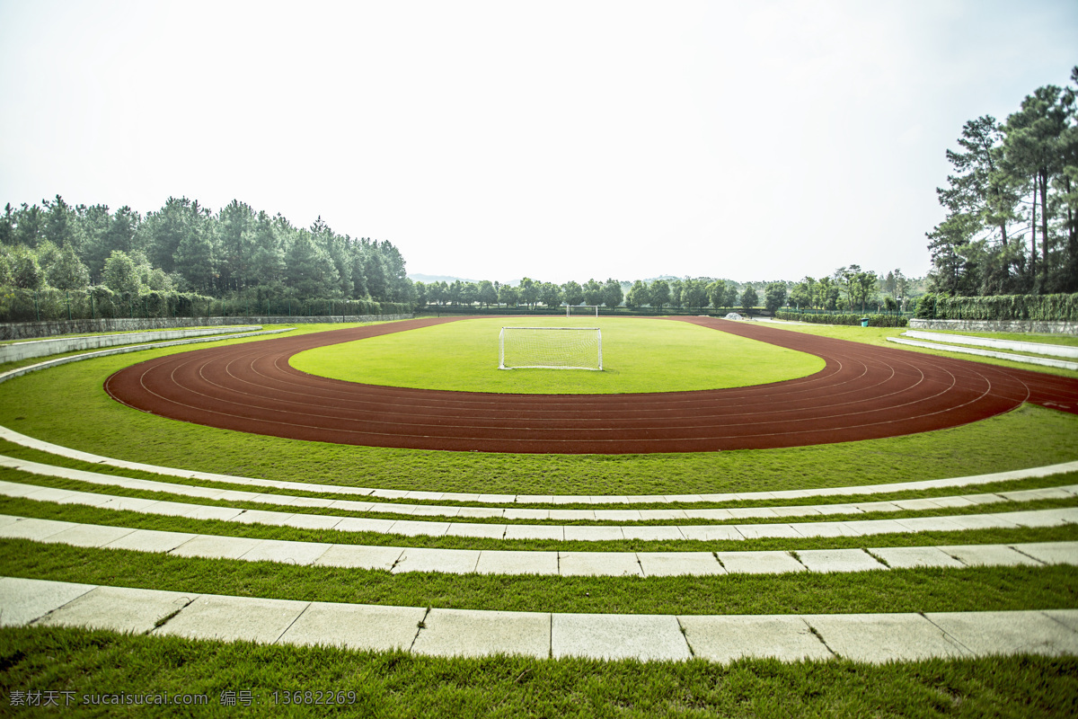 操场 跑道 草坪 自然景观 足球场 操场跑道 绿荫 矢量图 日常生活