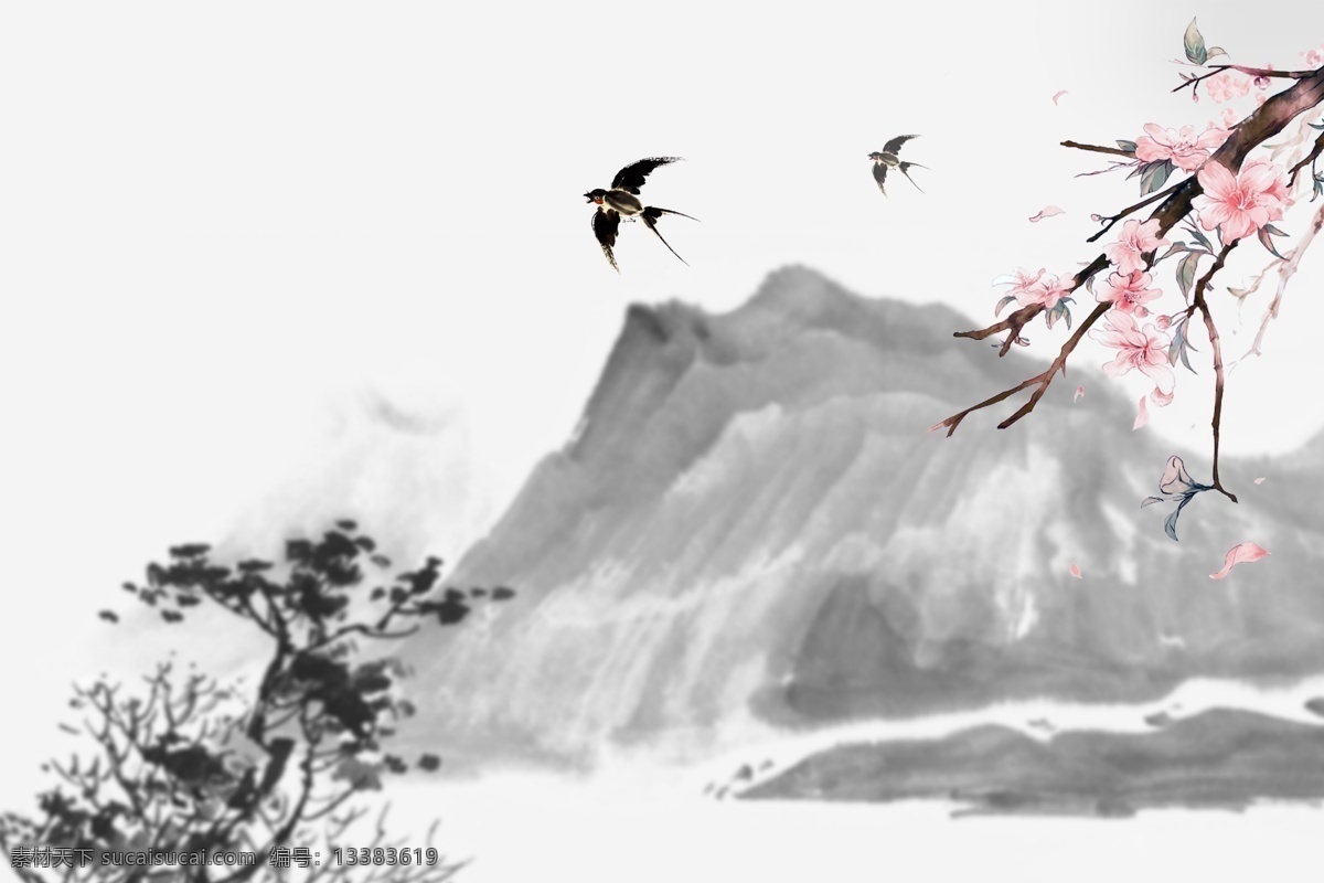 芭蕉 背景 春季 春季促销 春季换新 春天 广告 卡通 绿叶 绿植 鸟 生机 立春 初春 节气 山水 田园 水墨 手绘 万物复苏 燕子 桃花