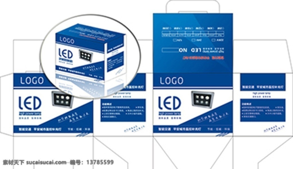 盒子包装 包装设计 补光灯 蓝色包装 模切线 盒子素材 电子产品包装 科技包装 包装
