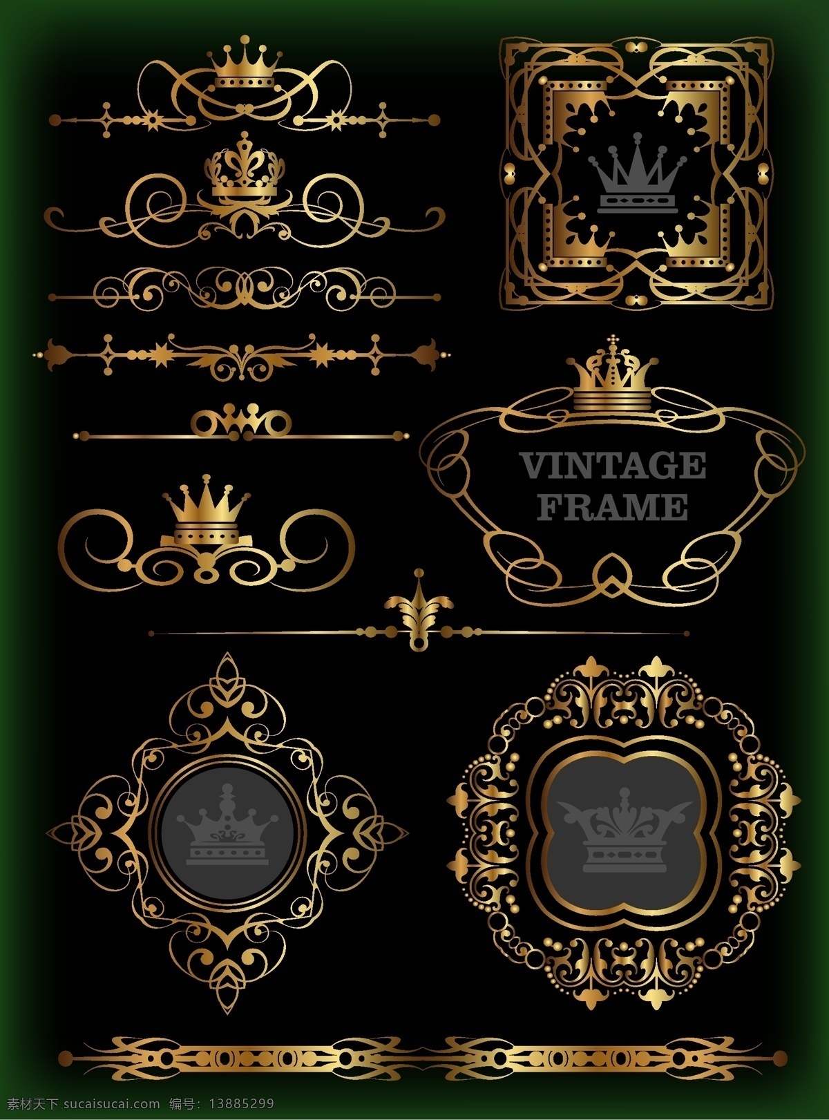 华丽 皇冠 花纹 网页 标签 金色 矢量素材 设计素材