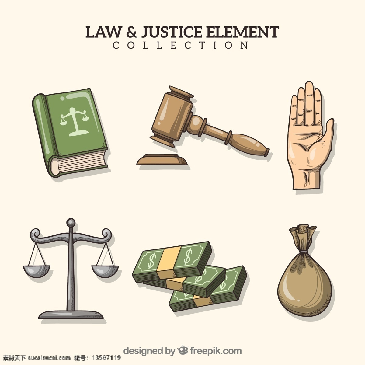 款 手绘 法律 元素 正义 公正 法典 法槌 法庭 纸币 天枰 钱袋 手 法规 标志图标 其他图标